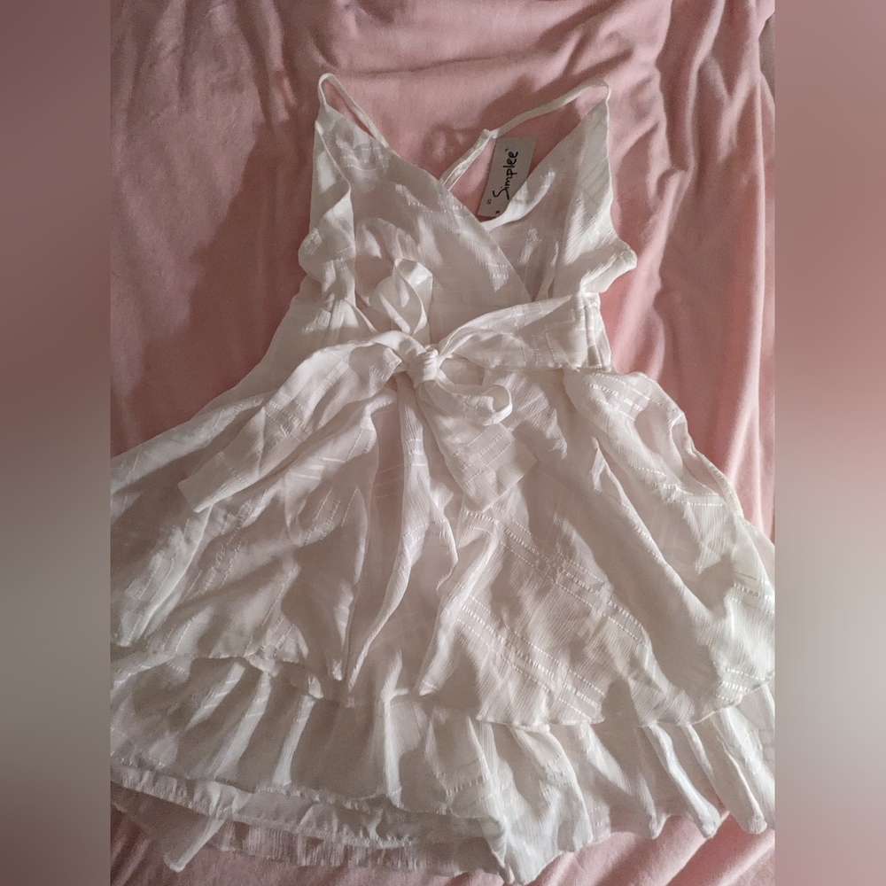 Simplee White Summer Tie Mini Dress